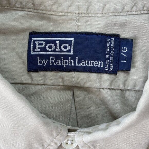 VTG Polo Ralph Lauren Mens Shirt Large Beige Button Down Short Sleeve Preppy Y2K - Picture 8 of 15